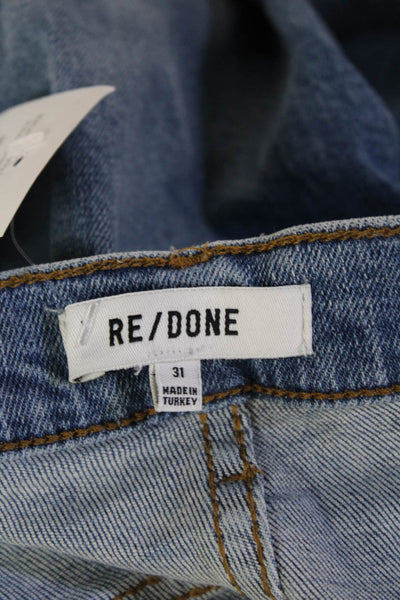 Re/Done Women Boyfriend Cropped Light Blue Mid Rise Button Jeans Size 31