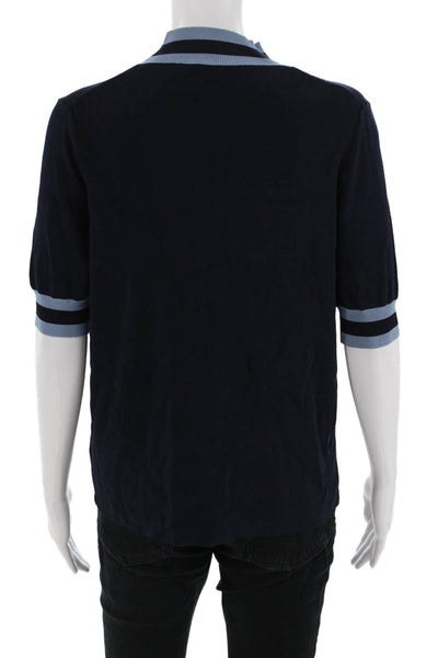 Iris & Ink Womens Ringer Mock Neck Short Sleeve Dark Blue T Shirt Size S