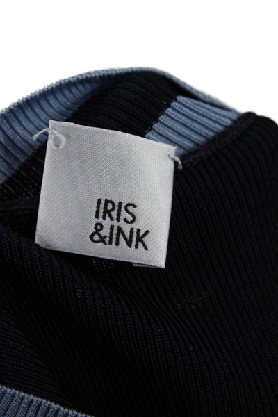 Iris & Ink Womens Ringer Mock Neck Short Sleeve Dark Blue T Shirt Size S