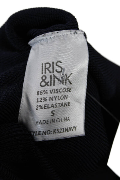 Iris & Ink Womens Ringer Mock Neck Short Sleeve Dark Blue T Shirt Size S