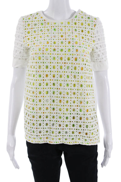 Moschino Boutique Women T-Shirt White Floral Crew Neck Short Sleeve Size 4