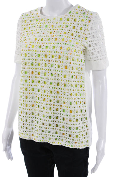 Moschino Boutique Women T-Shirt White Floral Crew Neck Short Sleeve Size 4