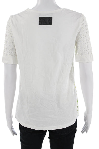 Moschino Boutique Women T-Shirt White Floral Crew Neck Short Sleeve Size 4