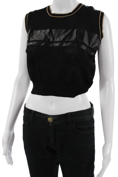 Roberto Collina Women Black Cropped Cotton Tank Crew Neck Size S
