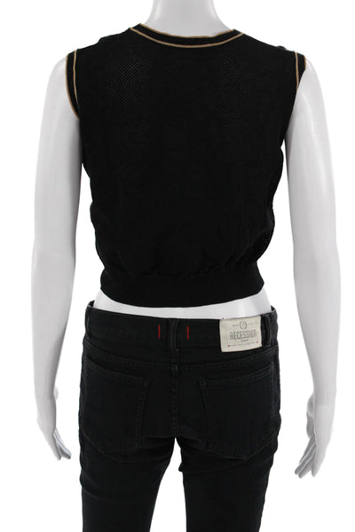 Roberto Collina Women Black Cropped Cotton Tank Crew Neck Size S