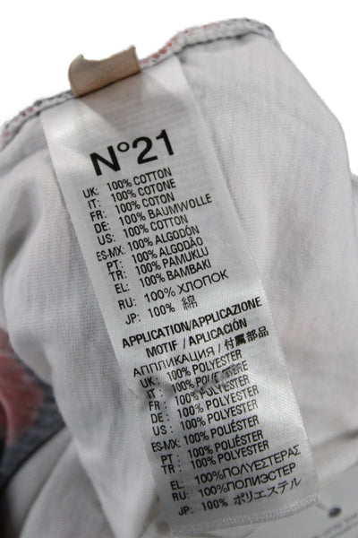 No21 Women Jersey Blouse Black Crew Neck Graphic 3/4 Sleeve Cotton Size 16