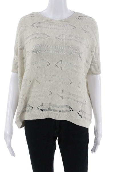 Cotton By Autumn Cashmere Women Beige Crew Short Sleeve Pullover Fish Size XS