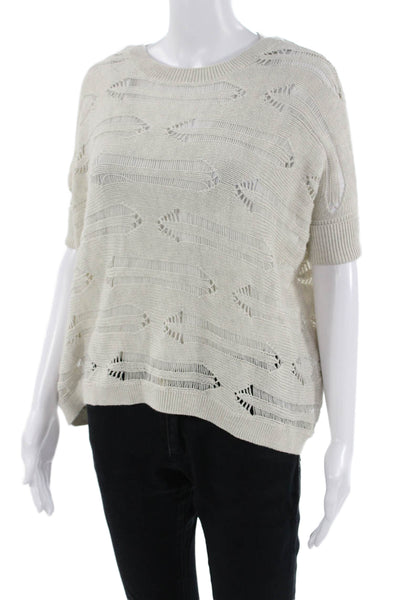 Cotton By Autumn Cashmere Women Beige Crew Short Sleeve Pullover Fish Size XS