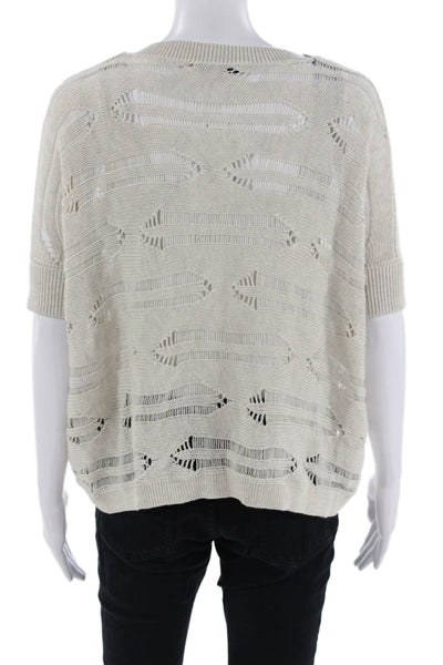 Cotton By Autumn Cashmere Women Beige Crew Short Sleeve Pullover Fish Size XS