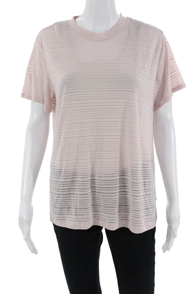 Lululemon Women Striped Basic Jersey T-Shirt Pink Crew Neck Short Sleeve Size 4
