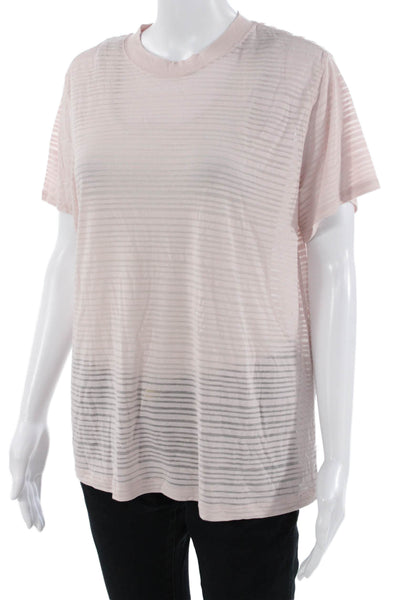 Lululemon Women Striped Basic Jersey T-Shirt Pink Crew Neck Short Sleeve Size 4