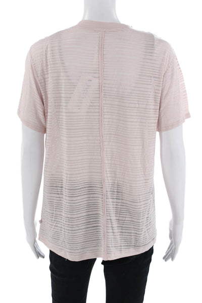 Lululemon Women Striped Basic Jersey T-Shirt Pink Crew Neck Short Sleeve Size 4