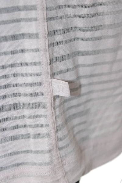 Lululemon Women Striped Basic Jersey T-Shirt Pink Crew Neck Short Sleeve Size 4