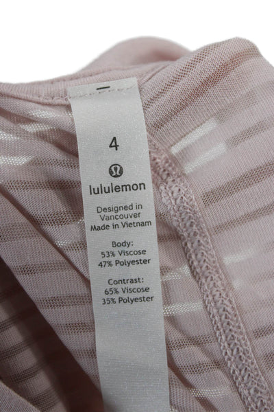Lululemon Women Striped Basic Jersey T-Shirt Pink Crew Neck Short Sleeve Size 4