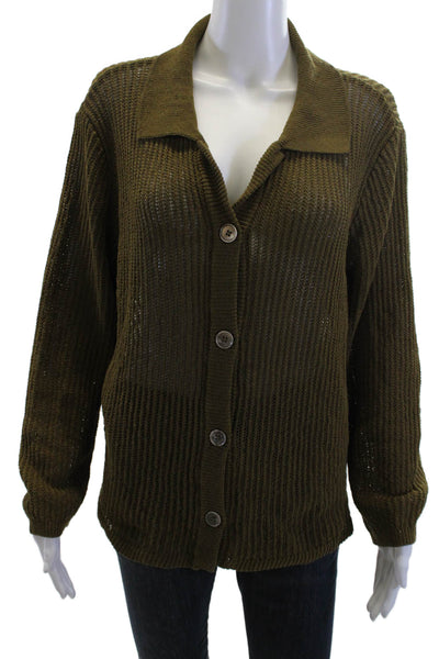 Zara Women Cardigan Army Green Button Long Sleeve Polyester Blend Size L