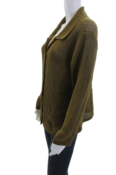 Zara Women Cardigan Army Green Button Long Sleeve Polyester Blend Size L