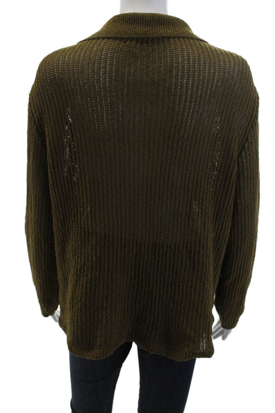 Zara Women Cardigan Army Green Button Long Sleeve Polyester Blend Size L