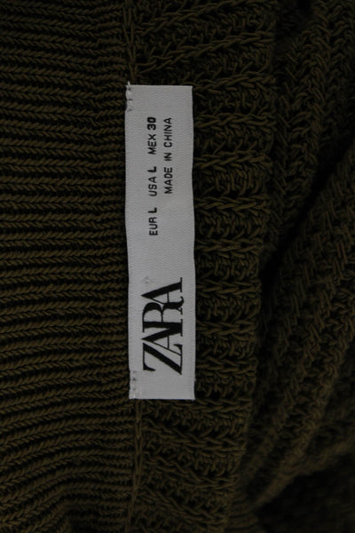 Zara Women Cardigan Army Green Button Long Sleeve Polyester Blend Size L