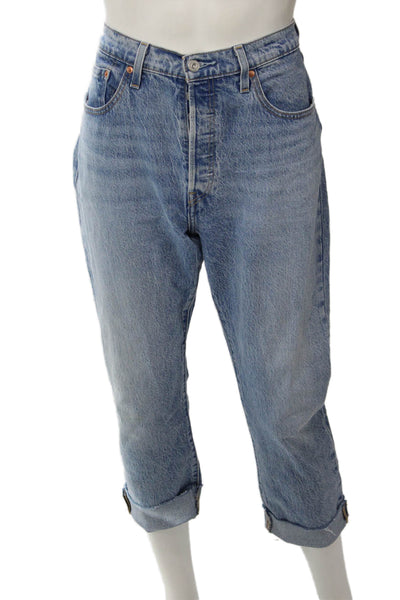 Levis Unisex Cropped Straight Jeans Blue Cotton Button Closure 90s Size 32