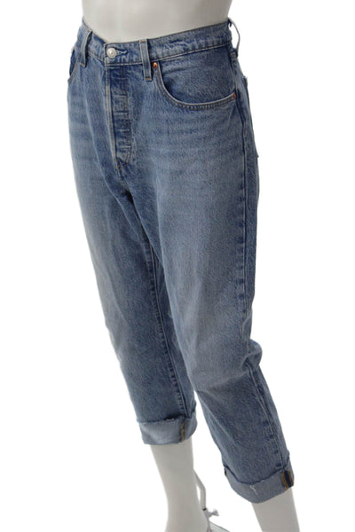 Levis Unisex Cropped Straight Jeans Blue Cotton Button Closure 90s Size 32