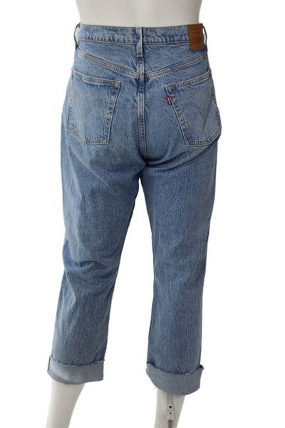 Levis Unisex Cropped Straight Jeans Blue Cotton Button Closure 90s Size 32