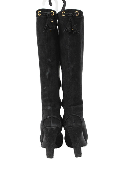 The Original Car Shoe Womens Side Zip Block Heel Knee High Boots Black Size 37