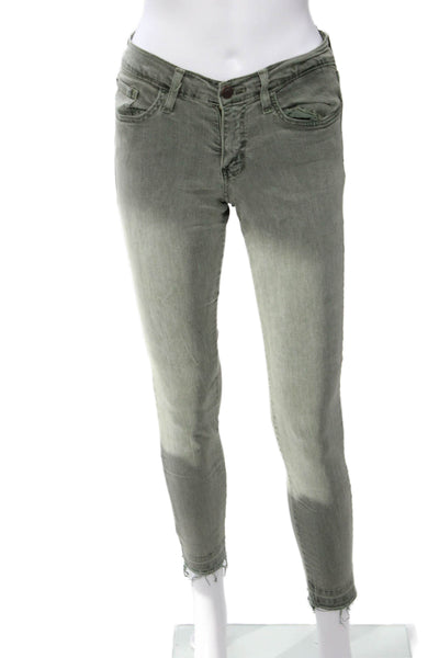 Flying Monkey Womens Ankle Skinny Jeans Army Green Mid Rise Size 27