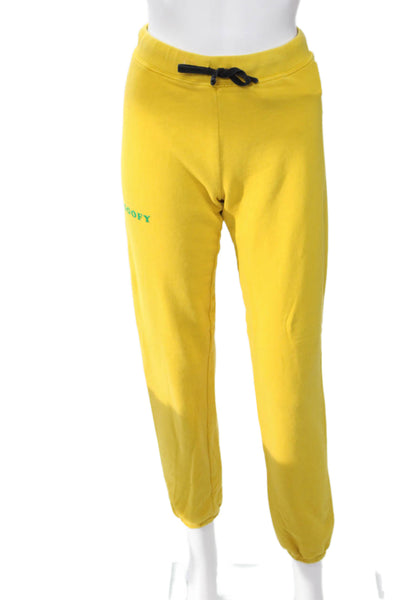 Warm Unisex Jogger Sweatpants Yellow Drawstring Cotton Size XS