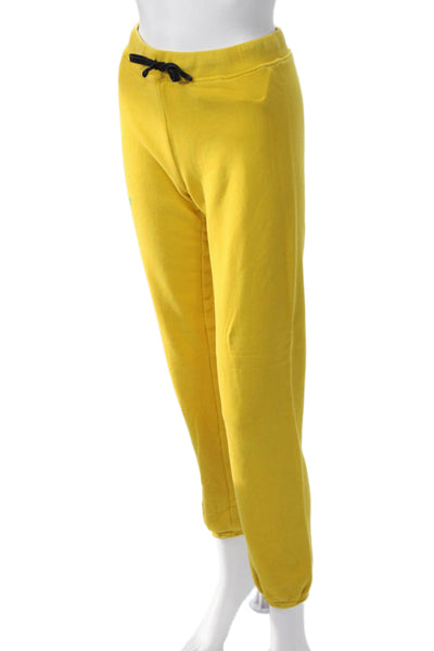 Warm Unisex Jogger Sweatpants Yellow Drawstring Cotton Size XS