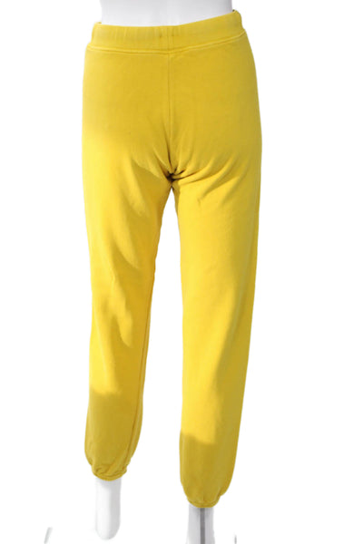 Warm Unisex Jogger Sweatpants Yellow Drawstring Cotton Size XS
