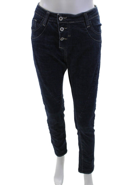 Please Womens Dark Blue 90s Skinny Tapered Jeans Mid-Rise Button 28in Size 30