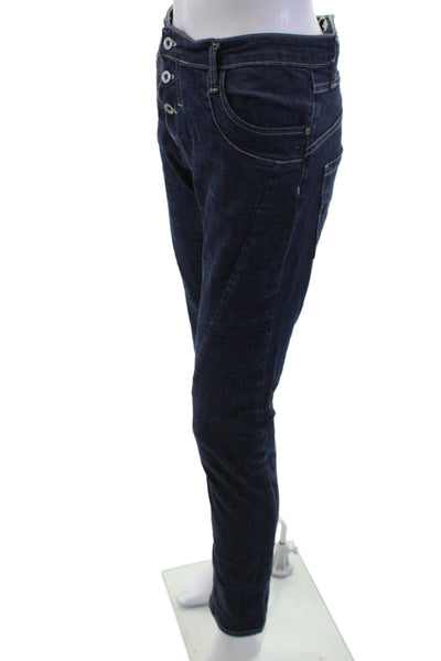 Please Womens Dark Blue 90s Skinny Tapered Jeans Mid-Rise Button 28in Size 30