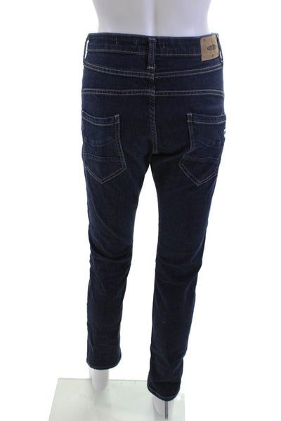Please Womens Dark Blue 90s Skinny Tapered Jeans Mid-Rise Button 28in Size 30