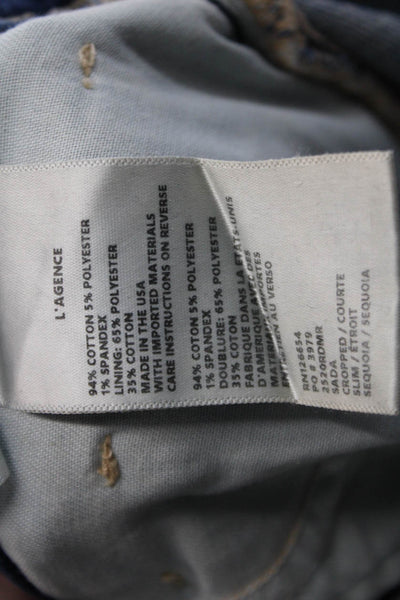 L'Agence Women Cropped Straight Dark Blue Jeans Mid Rise Size 30