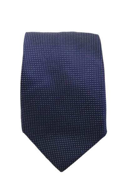 DKNY Mens Silk Polka Dot Printed Sleek Classic Tie Navy Blue