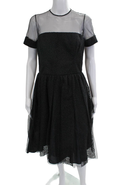 Melinda Eng Womens Fit & Flare Dress Black Crew Neck Short Sleeve Nylon Size 8