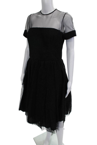 Melinda Eng Womens Fit & Flare Dress Black Crew Neck Short Sleeve Nylon Size 8