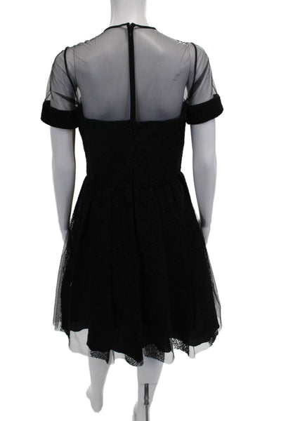 Melinda Eng Womens Fit & Flare Dress Black Crew Neck Short Sleeve Nylon Size 8