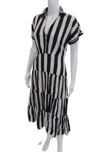 Zara Women Striped Beige Collared Shirt Dress Short Sleeve Size S