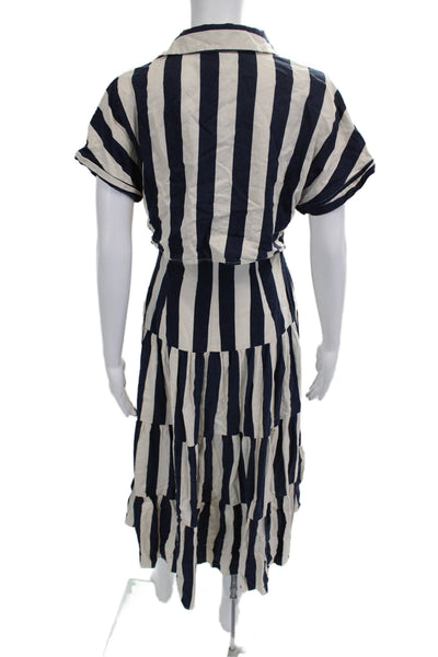 Zara Women Striped Beige Collared Shirt Dress Short Sleeve Size S