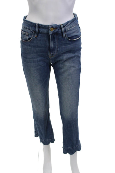 Frame Womens Cropped Ankle Jeans Blue Mid Rise Button Size 24