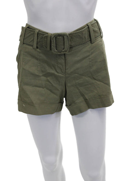 Elie Tahari Unisex Chino Shorts Green Buckle Linen Blend Size 4