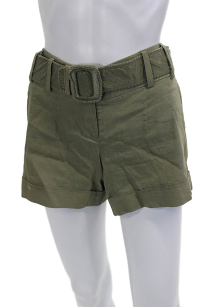 Elie Tahari Unisex Chino Shorts Green Buckle Linen Blend Size 4