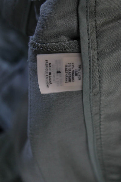 Elie Tahari Unisex Chino Shorts Green Buckle Linen Blend Size 4