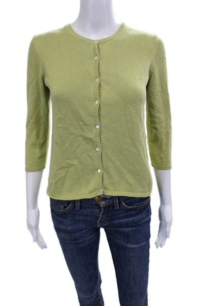 Ann Taylor Womens Cardigan Green Button Crewneck 3/4 Sleeve Size S
