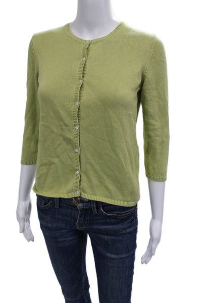 Ann Taylor Womens Cardigan Green Button Crewneck 3/4 Sleeve Size S