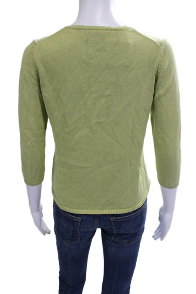 Ann Taylor Womens Cardigan Green Button Crewneck 3/4 Sleeve Size S