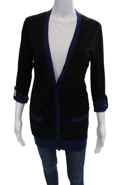 Barneys New York Womens Black V Neck Cardigan 3/4 Sleeve Wool Cashmere Size S