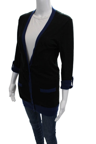 Barneys New York Womens Black V Neck Cardigan 3/4 Sleeve Wool Cashmere Size S