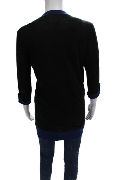 Barneys New York Womens Black V Neck Cardigan 3/4 Sleeve Wool Cashmere Size S